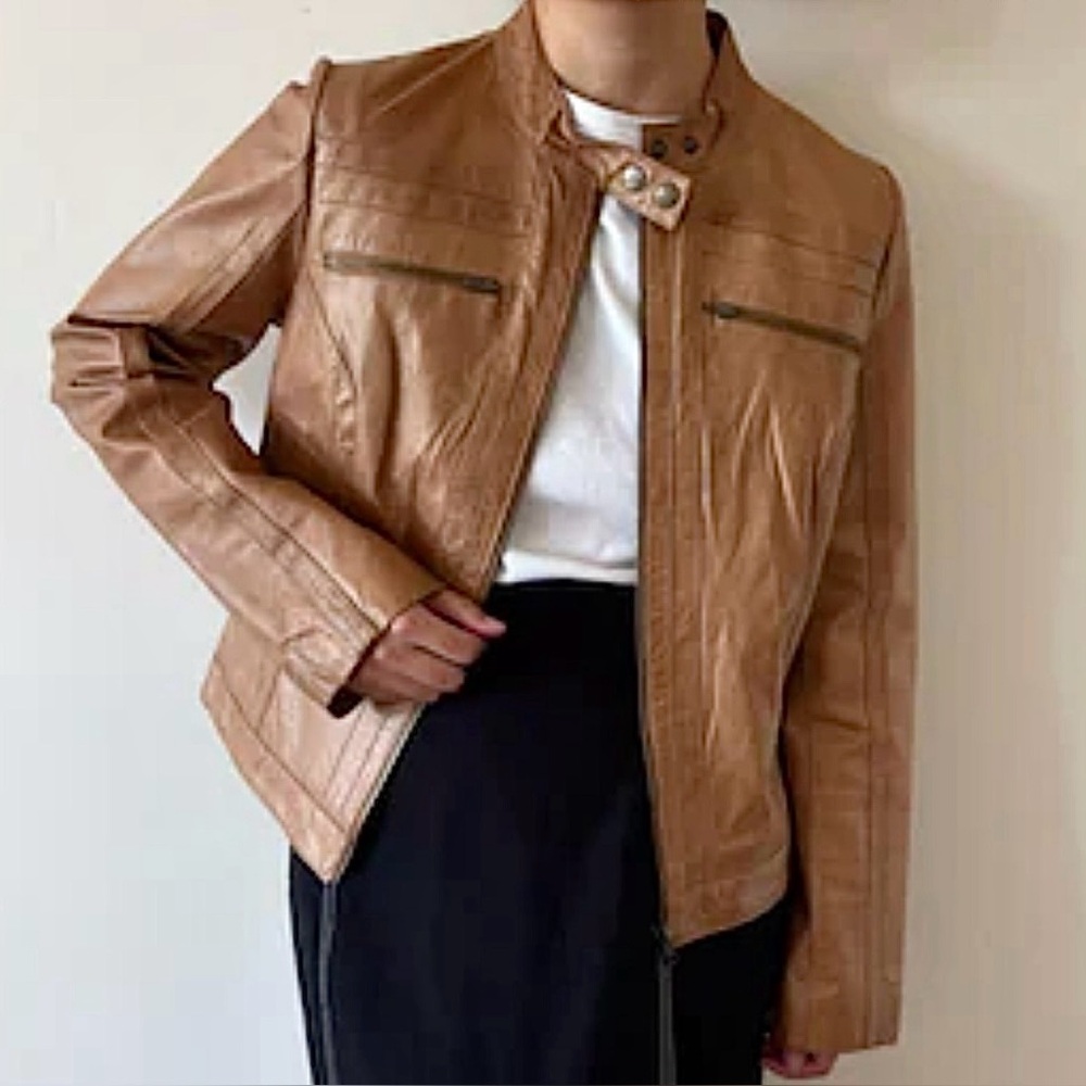 Arden B 100% Leather Moto Jacket, Butterscotch Camel Tan Color, Zippers, Sz - M